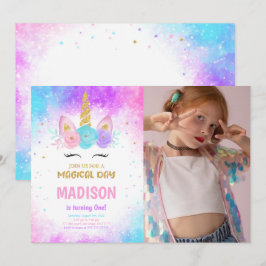 Magic Unicorn Birthday Photo Inbjudan