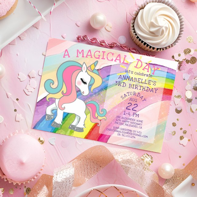 Magic Unicorn Birthday Rainbow Fairytale Inbjudningar (Skapare uppladdad)