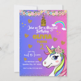 Magic Unicorn Birthday - Rosa Girls-inbjudan Inbjudningar