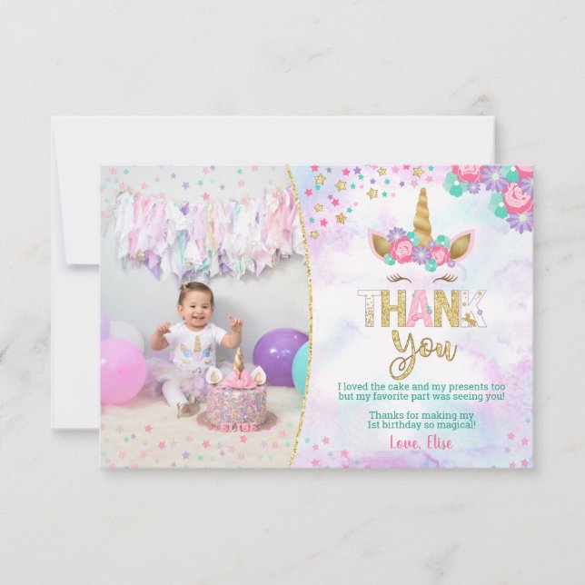 Magic Unicorn Birthday Tack Cards Kort (Framsida)