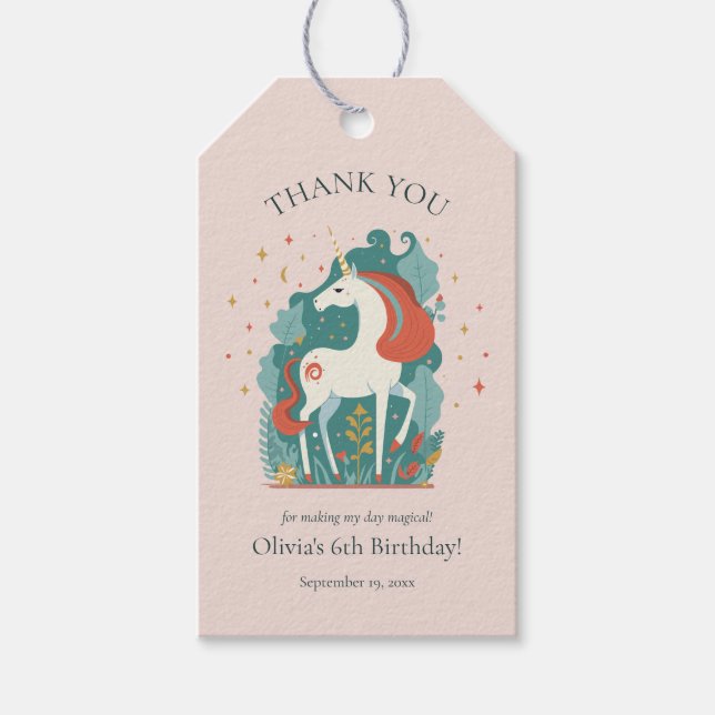 Magic Unicorn Birthday Tack Presentetikett (Framsidan)