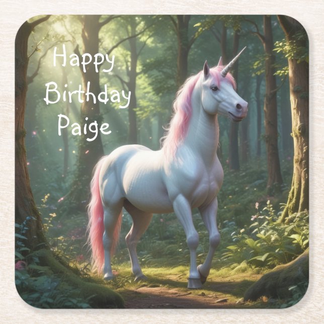 Magic Unicorn Birthday Underlägg Papper Kvadrat (Framsidan)