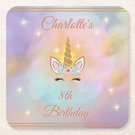 Magic Unicorn Birthday Underlägg Papper Kvadrat