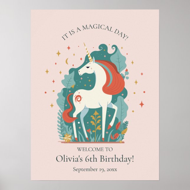 Magic Unicorn Birthday Välkommen Poster (Framsidan)