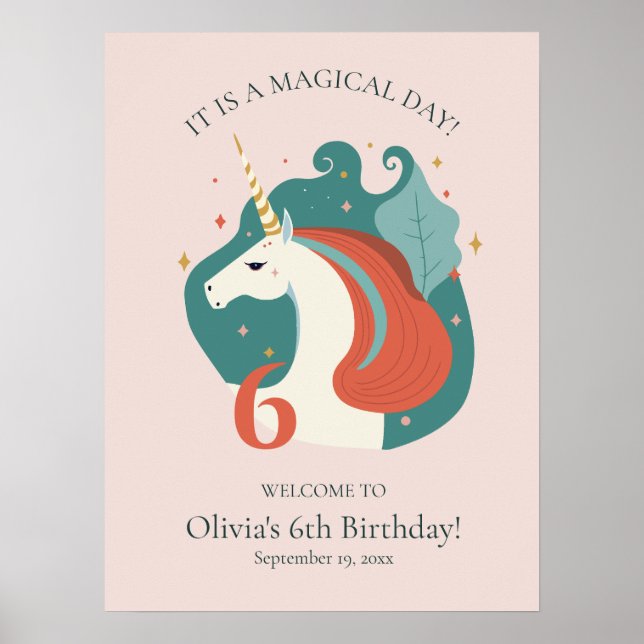 Magic Unicorn Birthday Välkommen Poster (Framsidan)