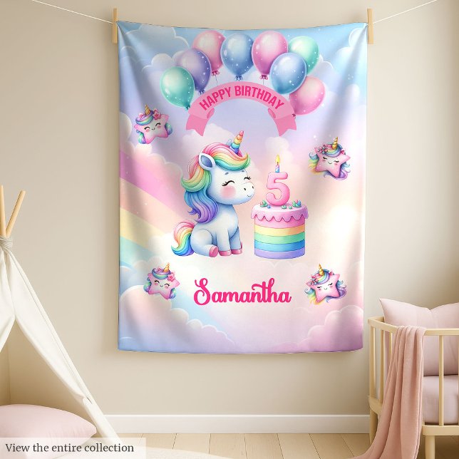 Magic Unicorn Blanket Gift för 5:e födelsedagstjej Fleecefilt (Magical Unicorn Blanket Gift for 5th Birthday Girl)