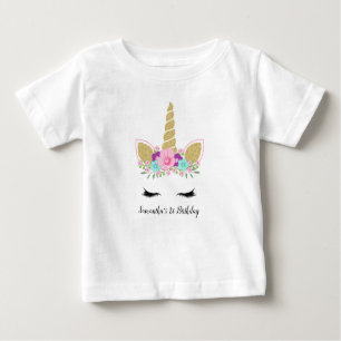 Magic Unicorn Blommigt First Birthday Outfit T Shirt