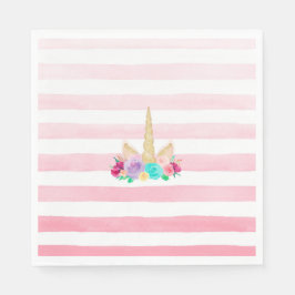 Magic Unicorn Blommigt Rosa Stripe Napkins Pappersservett