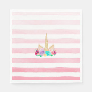Magic Unicorn Blommigt Rosa Stripe Napkins Pappersservett