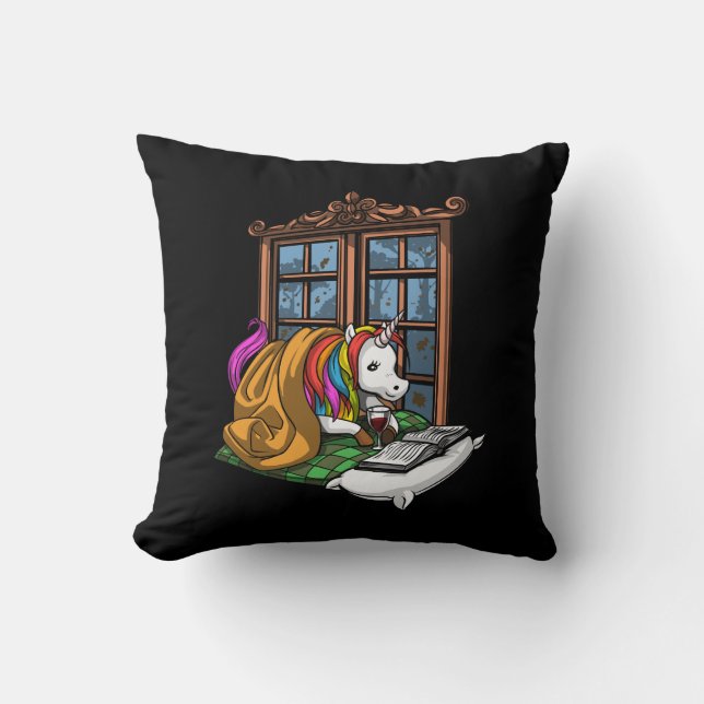 Magic Unicorn Bok Reading Literature Geek Kudde (Framsida)
