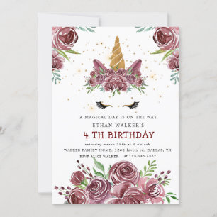 Magic Unicorn burgundy ro Birthday-inbjudan Inbjudningar