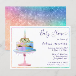 Magic Unicorn Cake Fantasy Watercolor Shower Inbjudningar