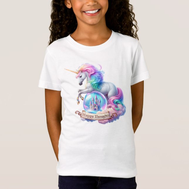 Magic Unicorn Castle Rainbow Lycklig Thoughts T Shirt (Framsida)