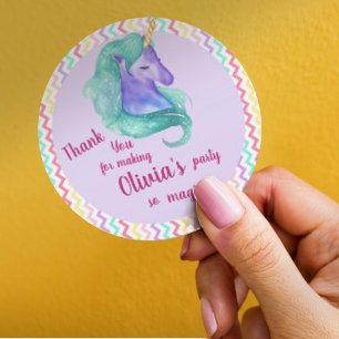 Magic Unicorn Chevron Pastel Barns födelsedag Part Runt Klistermärke