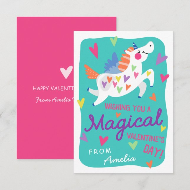 Magic Unicorn Classroom Valentine Day Card Inbjudningar (Fram/baksida)