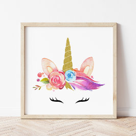 Magic Unicorn, Cute Unicorn, Girl Nursery, Rosa Poster