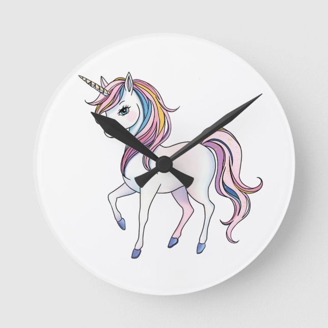 Magic Unicorn Dreams - Whimsical Fantasy Design Rund Klocka (Framsida)