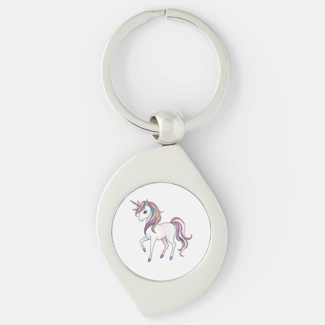 Magic Unicorn Dreams - Whimsical Fantasy Design Swirl Silverfärgad Nyckelring (Framsidan)