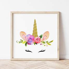 Magic Unicorn, Fairy Tale, Girl Nursery, Rosa Fototryck