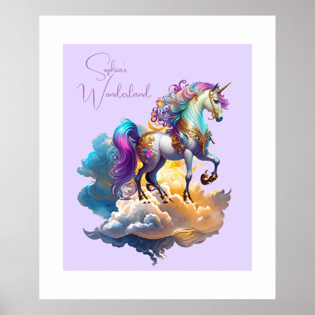 Magic Unicorn Fantasy clouds Birthday Poster (Framsidan)