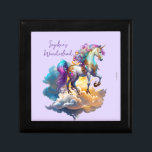 Magic Unicorn Fantasy clouds romantik födelsedag Minnesask<br><div class="desc">Mythical Unicorn Sunny horse clouds stänk vattenfärgsfantasi magisk saga romantik illustration. Grattis på födelsedagen! "Sophias underland!" Fin design med textmall anpassar dem genom att lägga till eller ändra namn. Crafts & Party Supplies > Gift Wrapping Supplies > Gift Boxes. Födelsedag, Julfest, årsdag. För vänner, familj, Unicorn älskare, för henne, för...</div>