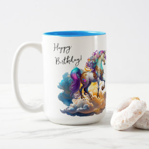 Magic Unicorn Fantasy clouds romantik födelsedag Två-Tonad Mugg
