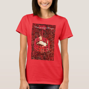 MAGIC UNICORN, FANTASY FLOWERS,RED BLOMMIGT MOTIFS T SHIRT