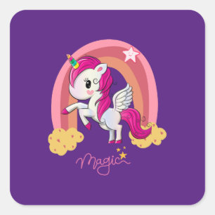 Magic Unicorn Fläkt Klubb Fyrkantigt Klistermärke