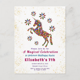 Magic Unicorn Flowers Birthday-inbjudan Vykort