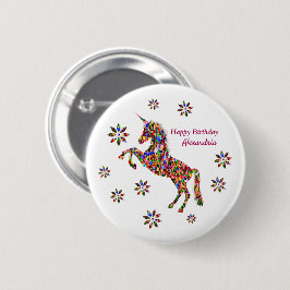 Magic Unicorn Flowers Birthday Personalize Knapp