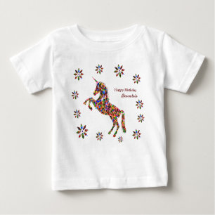 Magic Unicorn Flowers Birthday Personalize White T Shirt