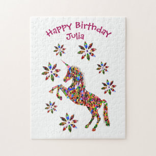 Magic Unicorn Flowers Grattis på födelsedagen Pers Pussel