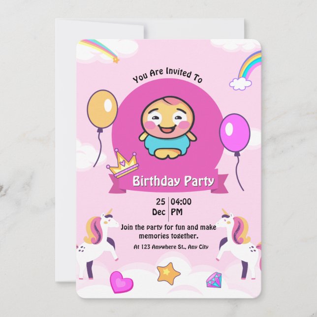 Magic Unicorn Födelsedagsfest inbjudan (Framsida)