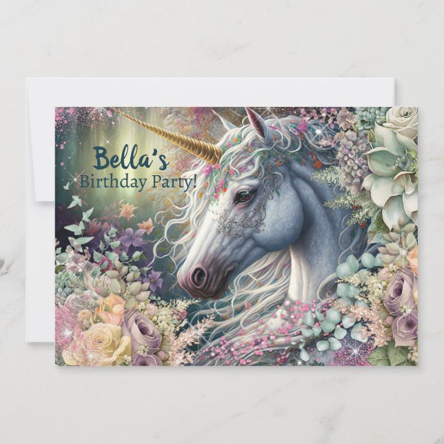 Magic Unicorn Födelsedagsfest inbjudan (Baksida)