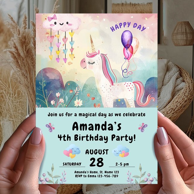 Magic Unicorn Födelsedagsfest Inbjudningar (Skapare uppladdad)