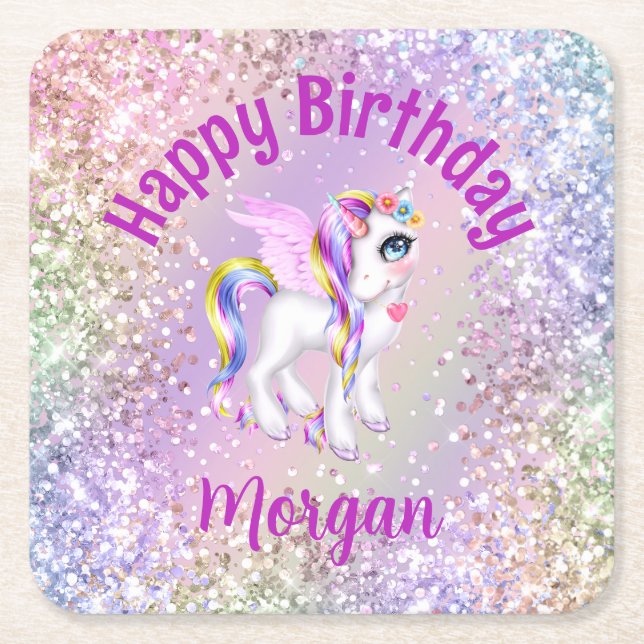 Magic Unicorn Födelsedagsfest Muffinss Underlägg Papper Kvadrat (Framsidan)