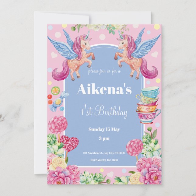 Magic Unicorn, första födelsedagsfesten Inbjudningar (Framsida)