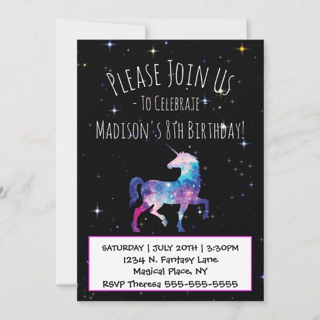 Magic Unicorn Galaxy Birthday Inbjudningar (Framsida)
