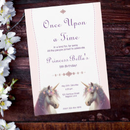 Magic Unicorn Gång på en Time Princess Birthday Inbjudningar