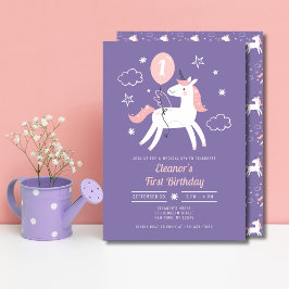 Magic Unicorn Girls 1:a födelsedag Inbjudningar