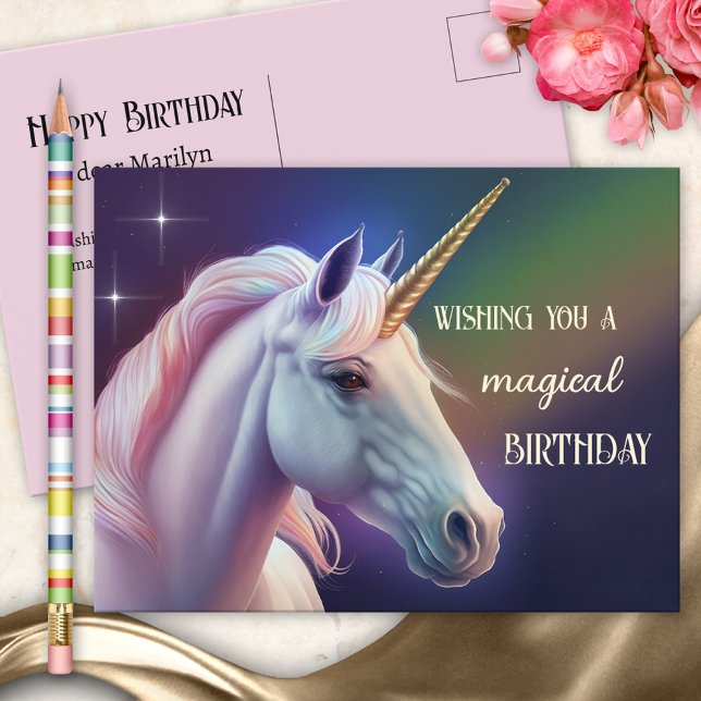 Magic Unicorn Girly Birthday Vykort (Skapare uppladdad)