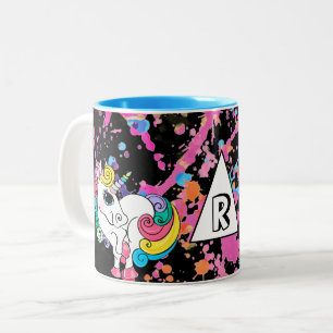 Magic Unicorn Girly Rainbow Retro Paint Splatter Två-Tonad Mugg