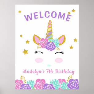 Magic Unicorn Glitter Stars Birthday Välkommen Poster
