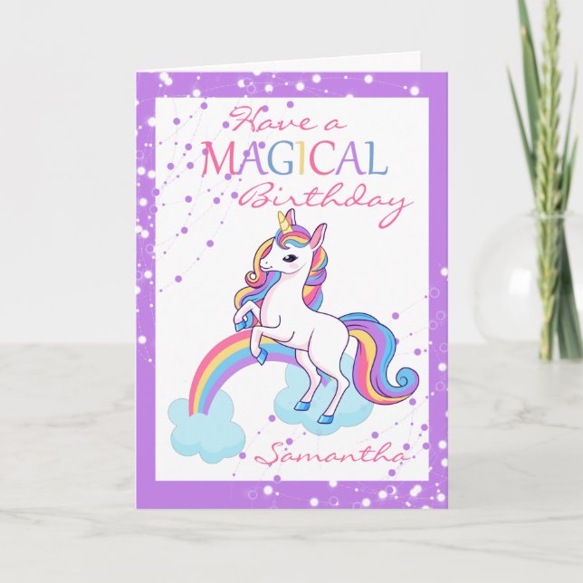 Magic Unicorn Grattis på födelsedagen Lila Kort (Framsida)