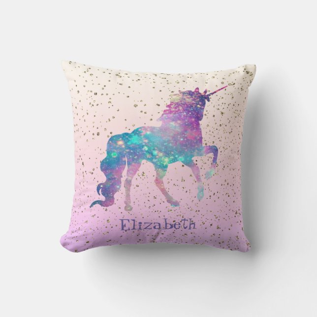 Magic Unicorn, Guld Confetti Kudde (Framsida)