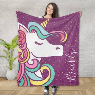 Magic Unicorn Guld Glitter Girly Fleecefilt