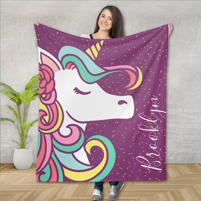 Magic Unicorn Guld Glitter Girly Fleecefilt (Skapare uppladdad)