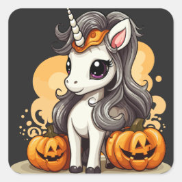Magic Unicorn: Halloween Pumpkin Äventyr Fyrkantigt Klistermärke