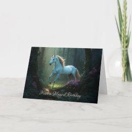 Magic Unicorn in Enchanted Forest Birthday Kort