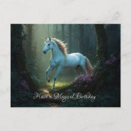 Magic Unicorn in Enchanted Forest Birthday Vykort